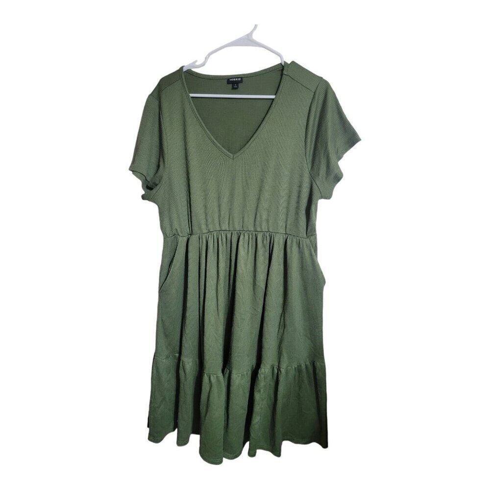 Torrid Dress Womens Size 1 Green Rib Knit Babydoll Skater Vacation Beach Summer - Picture 1 of 8